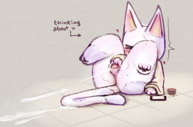 anthro balls big_butt bodily_fluids butt cellphone cum ejaculation electronics genital_fluids genitals heart_symbol legs_up lying male masturbation on_back on_ground penis phone small_penis smartphone solo miii_cho animal_crossing nintendo bob_(animal_crossing)