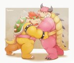 anthro bodily_fluids duo humanoid_hands kemono male overweight overweight_male pink_body simple_background sumo sweat wrestling aotoaka bowser's_inside_story mario_and_luigi_(series) mario_bros nintendo bowser midbus koopa mammal scalie suid suine sus_(pig) wild_boar 2021 hi_res