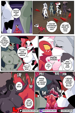 anthro anus areola ball_lick balls blush breasts butt cartoon_freckles dialogue ear_piercing ear_ring eyebrows eyelashes female freckled_face freckles fur genitals grey_body grey_fur group hair hair_over_eyes handjob hands_on_hips heart_symbol humanoid_genitalia humanoid_penis licking long_eyelashes male male/female motion_lines nipples nude oral penetration penile penile_penetration penis penis_in_vagina piercing pink_areola pink_nipples pupils red_body red_sclera red_skin ring_piercing sex tail text tongue vaginal vaginal_penetration vulva white_body white_eyes white_fur yellow_sclera carliabot hellaverse helluva_boss mythology gigi_(helluva_boss) loona_(helluva_boss) moxxie_(helluva_boss) ruffette_(helluva_boss) ruffie_(helluva_boss) canid canid_demon canine canis demon domestic_dog hellhound humanoid hunting_dog imp mammal mythological_canine mythological_creature poodle sighthound 2026 2:3 comic english_text hi_res url