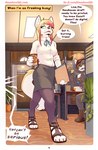 anthro blonde_hair blue_eyes clothing dialogue female hair legwear male male/female office pink_hair stockings elie-s_den elie_(elie-s_den) linahusky canid canine canis domestic_dog husky mammal nordic_sled_dog spitz comic