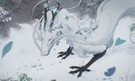 ambiguous_gender antlers black_claws blue_eyes blue_flower claws feral flower fur horn outside plant snow solo white_body white_fur blackscour mythology dragon eastern_dragon furred_dragon furred_scalie mythological_creature mythological_scalie scalie chromatic_aberration hi_res