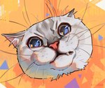 abstract_background ambiguous_gender blue_eyes fangs feral front_view fur glistening glistening_eyes inner_ear_fluff mouth_closed pink_inner_ear red_nose solo teeth tuft whiskers white_body white_fur white_inner_ear_fluff blackscour domestic_cat felid feline felis mammal hi_res