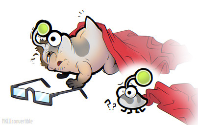 beard brown_hair clothing eyewear facial_hair glasses grey_body hair male open_mouth quadruped question_mark red_clothing red_shirt red_topwear shirt shrinking simple_background size_transformation solo species_transformation surprised tail topwear transformation white_background mkiiiconvertible paper_mario:_the_thousand_year_door human mammal puni 2023 digital_media_(artwork) hi_res