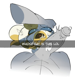 ambiguous_gender anthro biped bodily_fluids cute_fangs duo erection eyebrows eyelashes fangs female fur genitals glans humanoid_genitalia humanoid_penis male multicolored_body multicolored_fur multicolored_tail penis simple_background sweat tail teeth text tongue white_body white_fur white_tail yellow_body yellow_fur yellow_tail real_saming adventure_time cartoon_network cake_the_cat domestic_cat felid feline felis mammal english_text hi_res