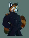 anthro black_body black_fur fur grey_eyes hair male nude red_body red_fur scar simple_background smile solo whiskers white_body white_fur anadventureawaits hearne_fitzroy_(sanjha_kitani) ailurid canid canine fox hybrid mammal red_fox red_panda true_fox 2017