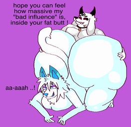 anal anal_penetration anthro big_butt butt corruption duo grin huge_butt hyper hyper_butt looking_pleasured male male/male nude occult_symbol penetration pentagram profanity simple_background smile smirk symbol text wide_hips dahliathefox hivers_(elysios) pentalyos_(dahliathefox) bovid caprine demon domestic_cat felid feline felis goat mammal english_text
