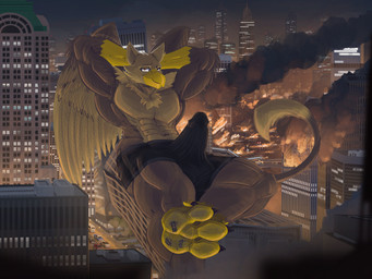 4_toes abs anthro balls balls_outline beak biceps biped boxer_briefs brown_body building building_destruction bulge car city city_background city_crushing city_destruction cityscape claws clothed clothing destruction detailed_background detailed_bulge erection erection_under_briefs erection_under_clothing feathered_wings feathers feet genital_outline genitals house looking_at_viewer lying macro macro_anthro macro_male male muscular muscular_anthro muscular_male night outside pawpads paws pecs penile penis penis_outline rampage sky smile solo tail toe_claws toes underwear vehicle vehicle_destruction wings apron555 mythology carpo avian gryphon mythological_avian mythological_creature 4:3 hi_res