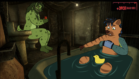 anthro bath casual_nudity duo male nude radioactive rubber_duck sitting worried pickles-hyena fallout microsoft bane_(pickels-hyena) tanner_(paladin46) hyena mammal super_mutant_(fallout)