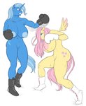 anthro anthrofied athletic athletic_anthro athletic_female big_breasts big_nipples blue_body blue_eyes blue_hair blue_nipples bodily_fluids boots boxing boxing_gloves breasts clothing cutie_mark duo female footwear genitals gloves hair handwear horn huge_breasts long_hair muscular muscular_anthro muscular_female nipples nude pink_eyes pink_hair pink_nipples pussy shoes simple_background sport sweat thick_thighs white_background wings yellow_body hellbridge friendship_is_magic hasbro my_little_pony mythology fluttershy_(mlp) trixie_(mlp) equid equine mammal mythological_creature mythological_equine pegasus unicorn 2022 digital_media_(artwork)