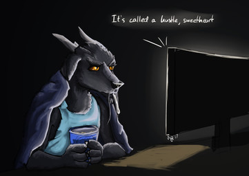 anthro bedding black_background blanket claws clothed clothing dessert electronics food fur horn ice_cream male monitor shirt simple_background solo tank_top text topwear whiskers aquaticas asian_mythology disney east_asian_mythology mythology zootopia dragon eastern_dragon mythological_creature mythological_scalie scalie 2017 digital_media_(artwork) english_text hi_res signature