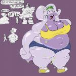 1:1 absurd_res ambiguous_gender anthro belly big_belly big_breasts bottomwear breasts cleavage clothed clothing crop_top cutoffs deep_navel denim denim_bottomwear denim_clothing dragon english_text eyes_closed female female_focus footwear generation_5_pokemon generation_6_pokemon golurk goodra group hand_holding hi_res huge_breasts huge_thighs human larger_female love_handles male mammal midriff mythological_creature mythological_scalie mythology navel nintendo non-mammal_breasts obese obese_female oofrowdy open_mouth overweight overweight_female pokemon pokemon_(species) pokemorph purple_body scalie shirt shoes shorts size_difference skimpy slime solo_focus tail text thick_tail thick_thighs tight_clothing tongue topwear vivi_(oofrowdy) wide_hips