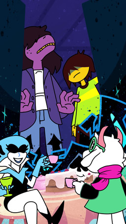 ambiguous_gender anthro cake chewing container cup dessert extreme_size_difference female female_pred food freckles goblet group holding_container holding_cup holding_object holding_tea_cup humor laugh machine male sharp_teeth size_difference tea_cup tea_party teeth vore yellow_teeth 2snacks deltarune hanna-barbera siivagunner the_flintstones undertale_(series) kris_dreemurr queen_(deltarune) ralsei susie_(deltarune) bovid caprine darkner goat human humanoid mammal reptile robot robot_humanoid scalie 2025 2d_animation 9:16 absurd_res animated hi_res loop seamless_loop short_playtime sound webm