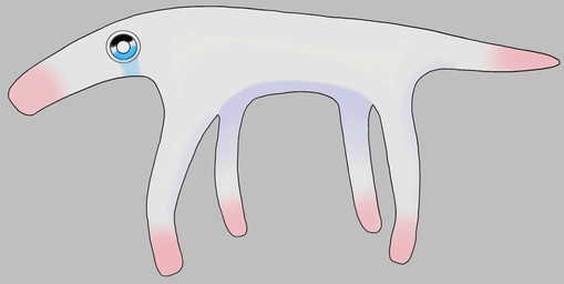 ambiguous_gender blue_eyes bodily_fluids dipstick_tail feral glistening glistening_eyes gloves_(marking) grey_background markings pink_markings pink_nose pupils quadruped side_view simple_background solo tail tail_markings tears white_body white_pupils lambinajam the_backrooms zooliminology_project golbo_(zooliminology) 2024 colored digital_drawing_(artwork) digital_media_(artwork) english_description hi_res