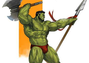 5_fingers axe barazoku beard big_muscles black_hair briefs bulge clothed clothing double_bitted_axe facial_hair fingers green_body green_nipples green_skin hair huge_muscles humanoid_hands male melee_weapon muscular muscular_humanoid muscular_male nipples not_furry polearm red_briefs red_clothing red_underwear simple_background solo spear standing topless tusks underwear vein veiny_muscles weapon traver009 humanoid orc 2021 absurd_res hi_res