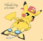 backwards_baseball_cap backwards_hat baseball_cap butt clothing duo eyes_closed eyewear eyewear_on_head feral fur goggles goggles_on_head hat headgear headwear logo looking_back male male/male male_feral simple_background sitting_on_another yellow_body yellow_fur pichu90 nintendo pikachu_day pokemon jolts_(pichu90) sparks_pichu generation_1_pokemon generation_2_pokemon pichu pikachu pokemon_(species) artist_logo dated brother_(lore) brothers_(lore) sibling_(lore)