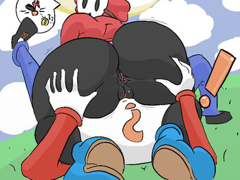 anus big_butt black_body black_skin butt clothing duo facesitting female genitals grope hood male mask not_furry panties pussy_floss sitting_on_another spread_anus spreading surprised underwear vulva wearing_mask unknown_artist mario_bros nintendo anon humanoid shyguy 4:3 digital_media_(artwork) pictographics pixel_(artwork)