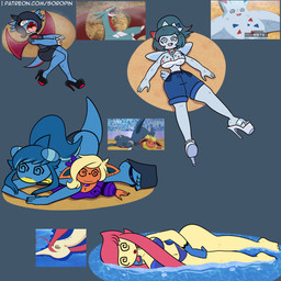 anthro claws clothing dizzy female footwear high_heels sharp_teeth shoes spiral spiral_eyes teeth text unconscious wedge_(footwear) soropin nintendo pokemon cynder_(soropin) freya_(soropin) gabi_(soropin) miley_(soropin) tsunashi_(soropin) eeveelution flareon generation_1_pokemon generation_3_pokemon generation_4_pokemon gible milotic pokemon_(species) salamence togekiss 1:1 absurd_res hi_res url