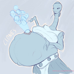 anthro belly big_belly big_breasts breasts clothing female fetal_movement fetus hand_on_belly huge_belly hyper hyper_belly hyper_pregnancy long_neck navel nipple_outline outie_navel pregnant pregnant_female pregnant_humanoid text uniform x-ray_view wildegems clone_wars star_wars alien alien_humanoid humanoid kaminoan 1:1 english_text