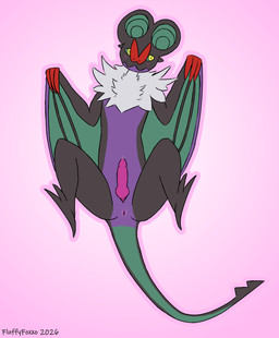 animal_genitalia anus bat_nose blush bodily_fluids butt feral folded_wings front_view genital_fluids genital_slit genitals male neck_tuft penis precum presenting presenting_hindquarters solo tail tuft wings fluffyfoxxo nintendo pokemon generation_6_pokemon noivern pokemon_(species) 2026 hi_res signature