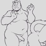 anthro balls bent_over bodily_fluids dripping duo erection eyebrows eyes_closed genital_fluids genitals hair male moobs navel nipples nude overweight overweight_anthro overweight_male precum precum_drip short_hair solo_focus standing fiercedeitylynx disney just_right the_emperor's_new_groove marlon_(fiercedeitylynx) pacha_(the_emperor's_new_groove) bear mammal 2023 absurd_res hi_res meme monochrome