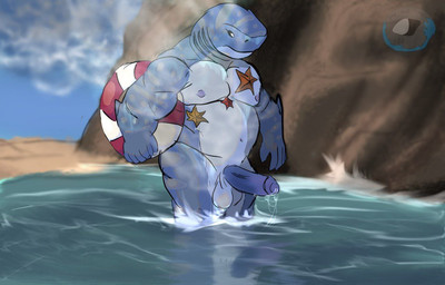 anthro balls beach erection genitals humanoid_genitalia humanoid_penis lifeguard male navel nipples nude penis slightly_chubby steam cor1998l inktober kinktober weretober asterozoan carpet_shark echinoderm fish marine shark starfish whale_shark