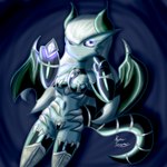 black_sclera blue_background claws clothed clothing dragon_horn dragon_tail dragon_wings female finger_claws fusion gem hair holding_gem holding_object horn long_hair looking_at_viewer navel not_furry pokemon_fusion simple_background skimpy smile smirk solo tail white_eyes white_hair kuperseeper mythology nintendo pokemon animal_humanoid dragon dragon_humanoid gardevoir generation_3_pokemon horned_humanoid humanoid mythological_creature mythological_scalie pokemon_(species) scalie 1:1 2021 absurd_res hi_res signature