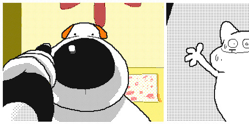 4_fingers ambiguous_gender ambiguous_pov black_nose bodily_fluids close-up comparison creating_art fingers first_person_view holding_object monotone_body orange_ears sweat tail white_body white_ears white_tail keke_(artist) canid canine canis domestic_dog mammal animated frame_by_frame loop