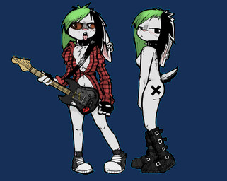 anthro biped black_hair blush breasts butt chest_tuft cleavage clothed clothing collar ear_piercing electric_guitar eyewear female footwear fur gloves green_hair guitar hair handwear mostly_nude musical_instrument open_mouth piercing plucked_string_instrument shoes simple_background small_breasts solo standing string_instrument sunglasses tongue tongue_out tongue_piercing transparent_background tuft white_body white_fur unknown_artist lagomorph leporid mammal rabbit 2014 alpha_channel hi_res