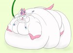 ambiguous_gender belly big_belly big_cheeks black_nose blue_inner_ear blue_sclera bow_ribbon cheek_bulge chubby_cheeks feral green_background green_hose hose huge_belly hyper hyper_belly immobile lying morbidly_obese morbidly_obese_ambiguous obese obese_ambiguous on_front open_mouth overweight overweight_ambiguous pink_ears pink_tail pink_tongue simple_background smile tail tongue weight_gain white_body white_eyes hgh-pine nintendo pokemon eeveelution generation_6_pokemon pokemon_(species) sylveon 2020 colored digital_media_(artwork)