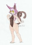 4_fingers anthro anthrofied breasts featureless_breasts featureless_crotch female fingers forked_tail glowing glowing_eyes hair looking_at_viewer navel nude purple_hair sharp_teeth simple_background smile solo standing tail teeth unusual_anatomy unusual_tail white_background yellow_eyes foxydraws palworld pocketpair felid feline grintale mammal pal_(species) absurd_res hi_res