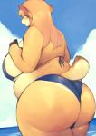 anthro big_breasts big_butt bikini blue_sky blush breasts butt clothed clothing cloud curvy_figure dipstick_ears dipstick_tail ear_markings female fur hair kemono looking_at_viewer markings multicolored_body multicolored_ears multicolored_fur multicolored_tail orange_body orange_fur overweight overweight_anthro overweight_female rear_view sky solo standing swimwear tail tail_markings tan_body tan_fur three-quarter_view two-piece_swimsuit akitaka deer mammal portrait three-quarter_portrait