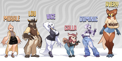 anthro avian_feet beak belt big_breasts bottomwear breasts cleavage clothed clothing collared_shirt crop_top curvy_figure denim denim_bottomwear denim_clothing dress_pants dress_shirt eyewear feather_hands feathers female footwear freckled_face freckles fully_clothed glasses grey_body grey_feathers group high_heels hotpants huge_breasts jeans larger_female lineup male mole_under_eye neck_tuft nerd pants round_glasses sandals shirt shoes shorts shortstack shortstack_female size_difference skirt small_breasts sweater tail tail_feathers tan_body tan_feathers thick_thighs topwear torn_bottomwear torn_clothing torn_jeans torn_pants tuft turtleneck vest white_body white_feathers wide_hips winged_arms wings budoti avery_(budoti) calla_(budoti) dominic_(budoti) lou_(budoti) morale vice_(budoti) avian barn_owl barred_owl bird blakiston's_fish_owl eastern_screech_owl eurasian_eagle-owl horned_owl ketupa owl screech_owl snowy_owl strix_(genus) true_owl tyto tytonid absurd_res hi_res