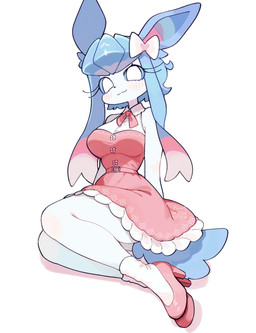 anthro big_breasts blush blush_lines bow_ribbon breasts clothed clothing dress female footwear fully_clothed high_heels logo pink_clothing pokemorph ribbons shoes solo thick_thighs wide_hips medikitten nintendo pokemon eeveelution generation_4_pokemon generation_6_pokemon glaceon hybrid pokemon_(species) sylveon artist_logo hi_res watermark