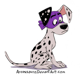 black_nose black_spots feral fur heterochromatic_ears male purple_mask solo spots text toony voice_actor_joke white_body white_fur arcossauro 101_dalmatian_street 101_dalmatians disney dylan_(101_dalmatians) canid canine canis dalmatian domestic_dog mammal url
