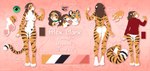 anthro bell bell_collar biped black_body black_fur black_stripes bottomless bottomless_female breasts brown_hair butt claws clothed clothing collar color_swatch countershade_face countershade_feet countershade_hands countershade_torso countershading digitigrade eyebrows eyelashes fangs feet female finger_claws fingers fluffy fluffy_paws fluffy_tail footprint fur genitals green_collar green_eyes hair looking_at_viewer markings multicolored_body multicolored_fur nipples nude open_mouth orange_body orange_fur pawpads pawprint pawprint_(marking) paws pink_nose pink_pawpads pink_tongue pussy sabertooth_(anatomy) smile solo standing striped_body striped_fur stripes sweater tail tan_claws teeth text toe_claws tongue tongue_out topwear turtleneck white_body white_countershading white_fur smileeeeeee alex_marx felid mammal pantherine prehistoric_species saber-toothed_tiger tiger 2020 digital_media_(artwork) english_text hi_res model_sheet