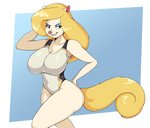 anthro big_breasts breasts clothing female one-piece_swimsuit pose solo sport_swimsuit swimwear thick_thighs iggy_bomb animaniacs warner_brothers minerva_mink mammal mink mustelid musteline true_musteline hi_res