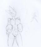 anthro anthrofied areola arthropod_abdomen big_breasts breasts claws duo female genitals horn navel nipples non-mammal_breasts nude pokemorph pussy simple_background white_background wings latiar nintendo pokemon arthropod generation_6_pokemon insect mega_evolution mega_scizor pokemon_(species) 2015 hi_res monochrome sketch traditional_media_(artwork)