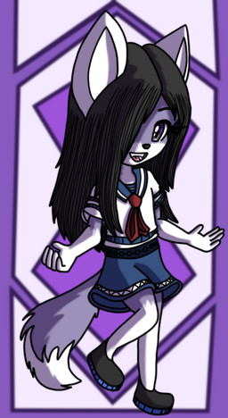 anthro asian_clothing black_hair blouse bottomwear clothing east_asian_clothing female footwear fur hair japanese_clothing japanese_school_uniform loli long_hair necktie open_mouth purple_body purple_eyes purple_fur red_necktie school_uniform serafuku shoes short simple_background skirt slim solo topwear uniform young dragojin_(artist) aurora_phoenix canid canine fox mammal phoenix_blood hi_res