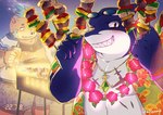 anthro belly blush duo eyewear food grill grilling grin male meat overweight overweight_male plant scar sharp_teeth skewer smile sunglasses teeth vegetable umekemo42 lifewonders tokyo_afterschool_summoners ganglie_(tas) typhon_(tas) fish mammal marine shark suid suina sus_(pig) wild_boar hi_res