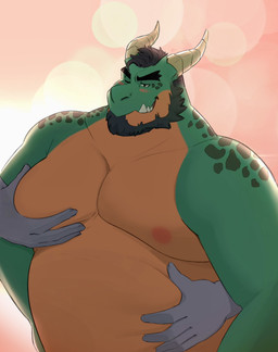 anthro beard belly blush born disembodied_hand eyebrows facial_hair grope group hair male moobs nipples nude_anthro nude_male one_eye_closed overweight overweight_anthro overweight_male pink_background simple_background solo_focus wink zcdartz mythology dragon mythological_creature mythological_scalie scalie 2025 hi_res