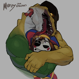 5_fingers anthro arms_around_partner biceps bloodless bodily_fluids candy clenched_teeth clothing creepy creepy_face dessert drooling duo exposed_muscle female fingers food glowing glowing_eyes gore hair hat hat_only head_lick head_tilt headgear headgear_only headwear headwear_only holding_another hug hugging_another hugging_from_behind jester licking looking_down looking_up male male/female mostly_nude multicolored_body muscular muscular_anthro muscular_male nervous one_eye_closed open_mouth pupils saliva saliva_on_head saliva_on_tongue scared sharp_teeth simple_background size_difference slit_pupils standing teeth tongue tongue_out white_background yellow_eyes murizy glitch_productions the_amazing_digital_circus evil_gummigoo_(tadc) gummigoo_(tadc) pomni_(tadc) alligator alligatorid crocodilian food_creature humanoid living_candy reptile scalie 2026 absurd_res hi_res signature