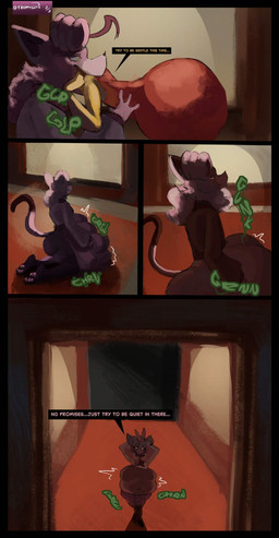 anthro anthro_on_anthro ass_up bottomless bottomless_anthro bottomless_male bow_(feature) bow_ribbon butt close-up clothed clothing duo focus_lines food friends_with_benefits fully_clothed fully_inside fur hair long_hair looking_at_another male male/male onomatopoeia open_mouth oral_vore overalls overalls_only pink_body pink_fur pink_hair public red_clothing red_sweater red_topwear red_turtleneck solo_focus sound_effects standing swallowing sweater text theater topwear turtleneck vore white_clothing white_sweater white_topwear white_turtleneck troppygutz hachithecat troppy animal_humanoid felid felid_humanoid feline food_creature goo_creature humanoid hybrid mammal mammal_humanoid comic detailed english_text hi_res