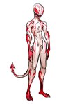 claws fingers male markings nude open_mouth red_markings simple_background solo spade_tail tail teeth tongue white_background white_body maxspite marvel spite_(maxspite) alien humanoid symbiote 2023 digital_media_(artwork) hi_res