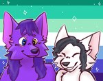 anthro black_hair blush couples duo eye_scar facial_scar fur hair happy lazydrout male purple_body purple_fur purple_hair scar white_body white_fur liam_(james_andromeda) seasamaru canid canine canis mammal wolf