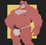 anthro armpit_hair asian_clothing ball_slip barazoku belly belly_hair body_hair bulge chest_hair clothed clothing dark_nipples east_asian_clothing eyebrows fundoshi fundoshi_only happy_trail japanese_clothing male mature_male musclegut muscular muscular_anthro muscular_male pecs pubes solo text thick_eyebrows thick_thighs topless topless_anthro topless_male underwear underwear_only white_clothing white_fundoshi white_underwear mr_nellory the_boy_and_the_beast kumatetsu bear mammal digital_drawing_(artwork) digital_media_(artwork) hi_res url