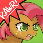 1:1 babs_seed_(mlp) earth_pony english_text equid equine female feral friendship_is_magic green_background green_eyes hair hasbro horse low_res lumineko mammal my_little_pony open_mouth pink_hair pony rawr simple_background solo teeth text