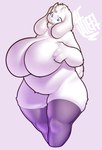 4_fingers anthro belly big_breasts blue_eyes breasts clothed clothing curvy_figure deep_navel featureless_breasts female fingers floppy_ears fur horn huge_breasts legwear long_ears looking_down mature_anthro mature_female mostly_nude navel overweight overweight_anthro overweight_female purple_background simple_background solo standing stockings thick_thighs thigh_highs voluptuous white_body white_fur wide_hips alwaysfaceleft undertale undertale_(series) toriel boss_monster_(undertale) bovid caprine mammal absurd_res hi_res portrait three-quarter_portrait