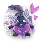 eyebrows fangs feral fur green_eyes grey_body grey_fur heart_in_mouth heart_symbol holidays male simple_background solo teeth text whiskers fox-desert valentine's_day bow_(bowhuskers) canid canine canis mammal wolf 2023 english_text