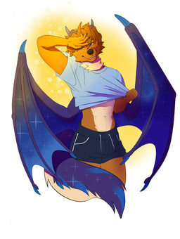 abs anthro bottomwear clothed clothing fur hair looking_at_viewer male membrane_(anatomy) membranous_wings muscular muscular_anthro muscular_male shirt shorts solo topwear wings mordorinka canid canine mammal hi_res