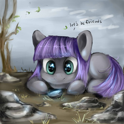 aged_down dialogue dirt falling_leaves female feral glowing hair hooves leaf lying nude outside plant purple_hair rock sky smile solo teal_eyes text tree wind young young_feral katemaximova friendship_is_magic hasbro my_little_pony boulder_(mlp) maud_pie_(mlp) earth_pony equid equine horse mammal pony 1:1 2016 english_text portrait